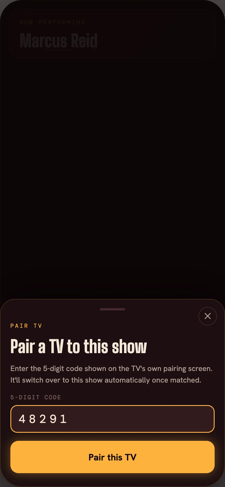 Entering the TV code in Backstage